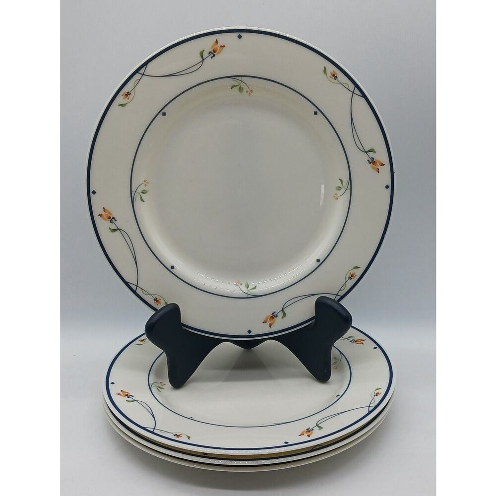 4 Gorham Ariana Salad Plates Blue Band Amber Orange Flowers GRMARI